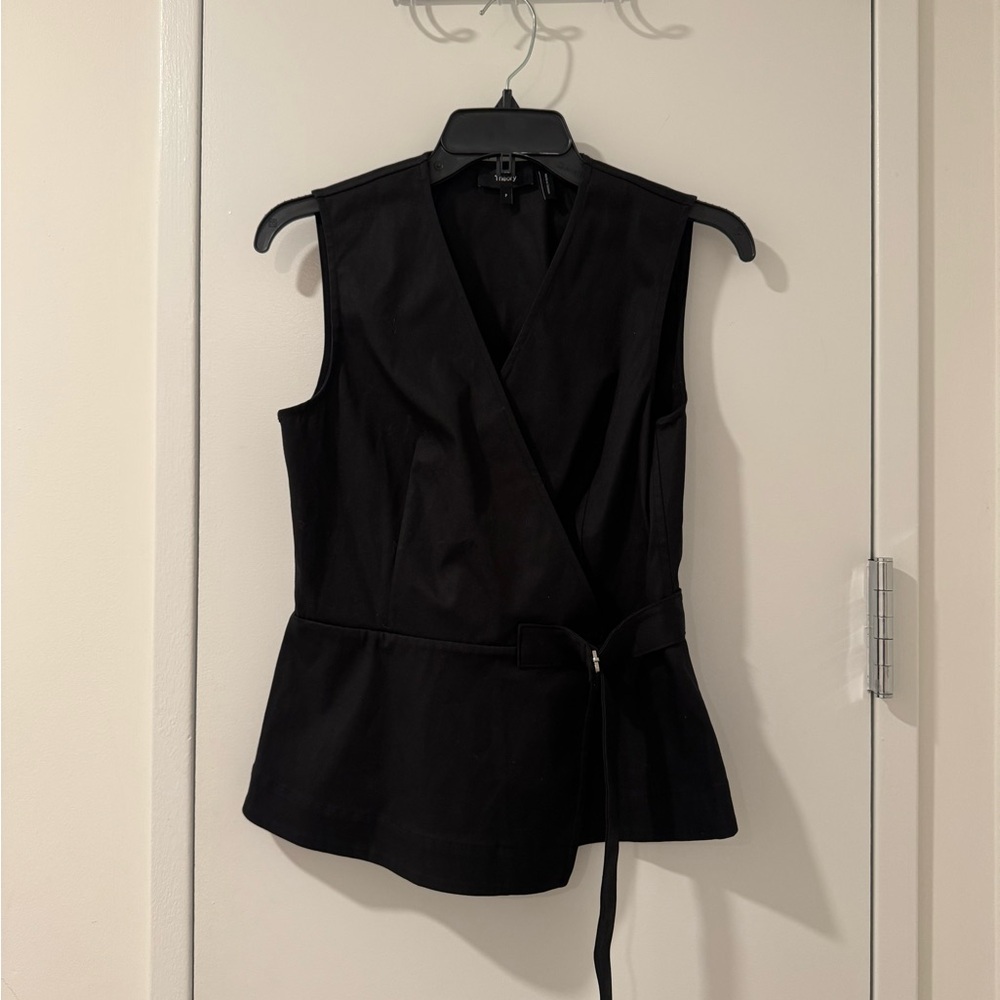 Theory Black Sleeveless Wrap Top